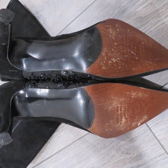 STUART WEITZMAN Black Suede Embellished Heeled Boots size 8 - Picture 6 of 6